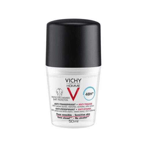 VICHY Homme Dezodorants antiperspirants rullitis ar 48h iedarbibu jutigai adai apgerbu saudzejoss 50 ml