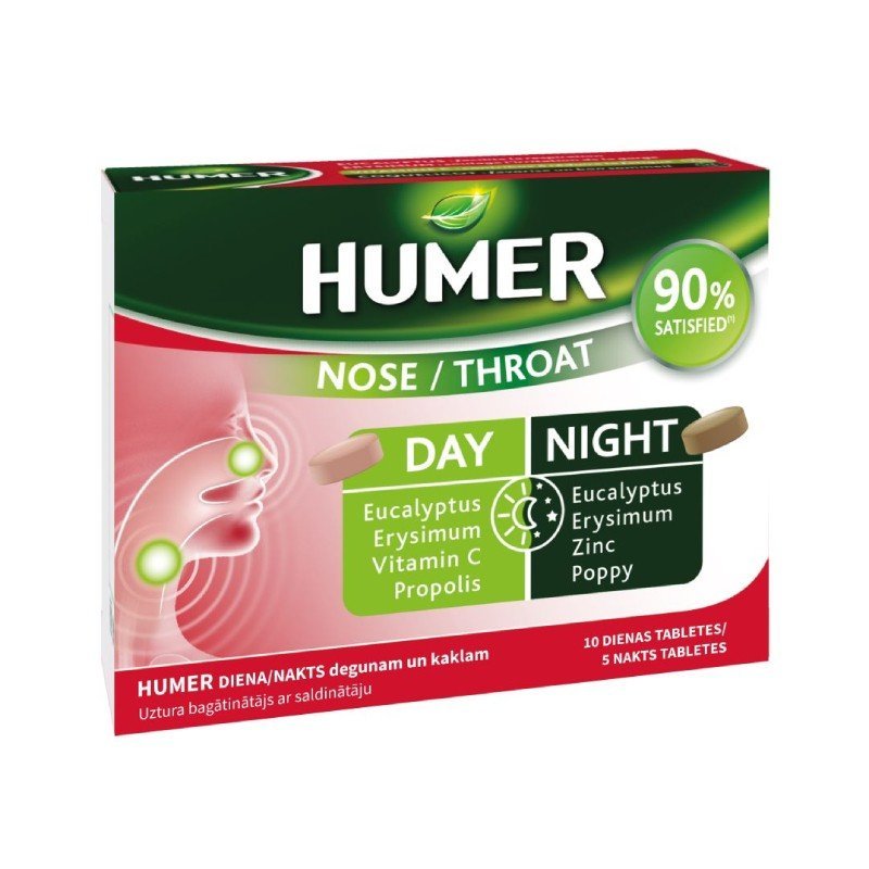 HUMER Päev ja öö, tabletid nina ja kurgu jaoks N15