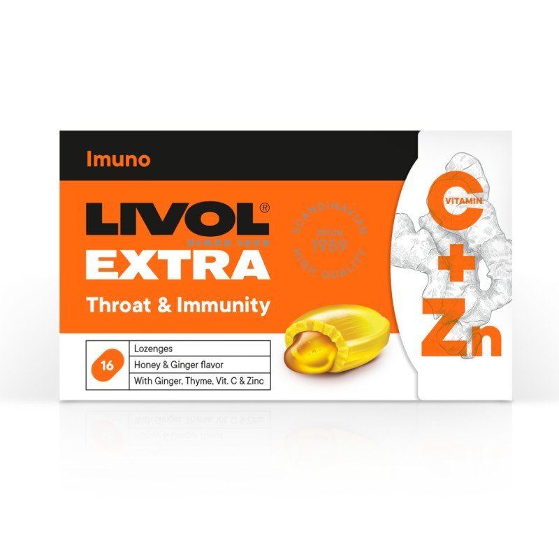 LIVOL Extra Throat & Immunity ingveri-mee pastillid N16