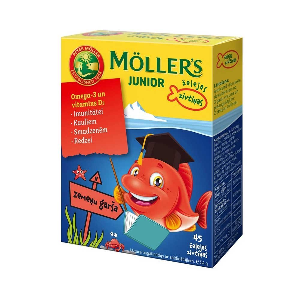 MOLLERS Junior Omega- 3 želejas zivtiņas ar zemeņu garšu N45