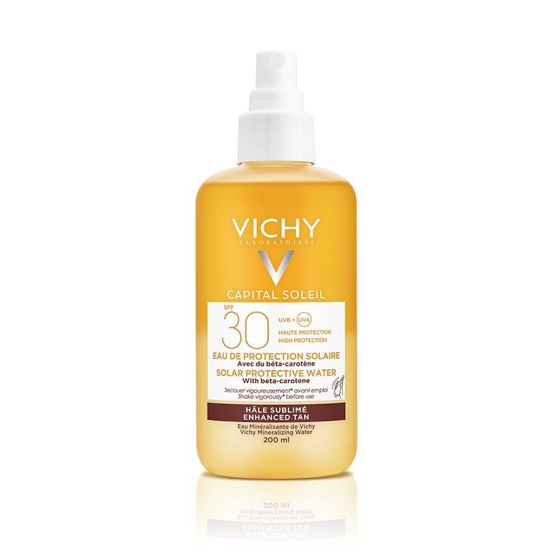 VICHY Capital Soleil Bronzing Water SPF 30+ izsmidzināms saules aizsarglīdzeklis ar beta-karotīnu 200 ml