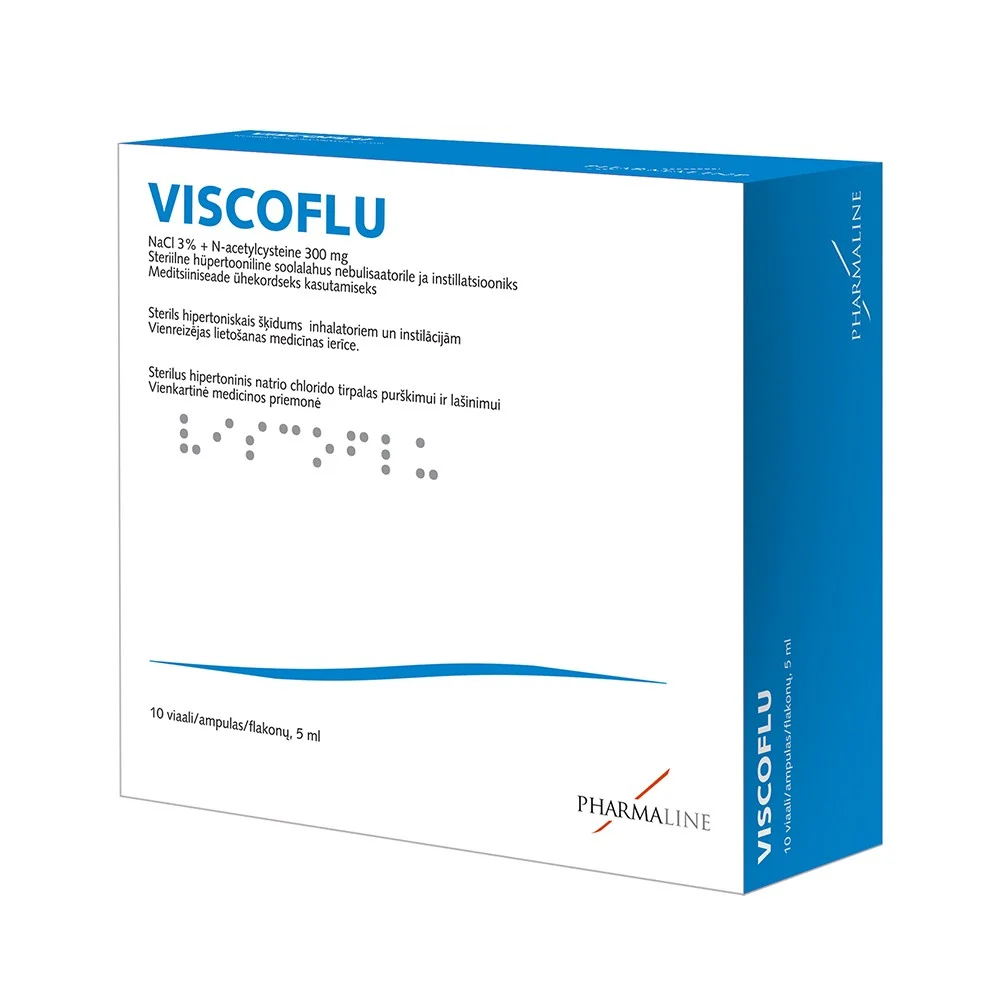VISCOFLU sterils hipertoniskais šķīdums inhalatoriem un instilācijām 5 ml ampulas N10